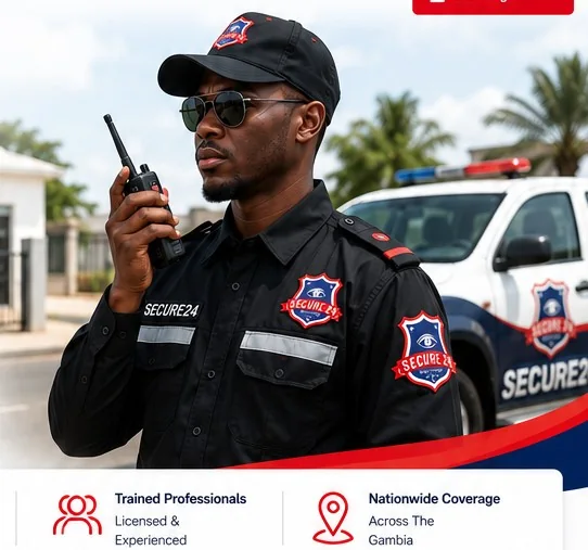 Secure24 uniformed security officer using radio